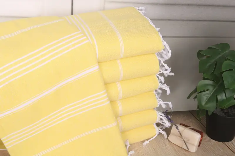 Light Yellow Striped Turkish Cotton Towel, Personalized Bridesmaid Gift, 40x71 Inches