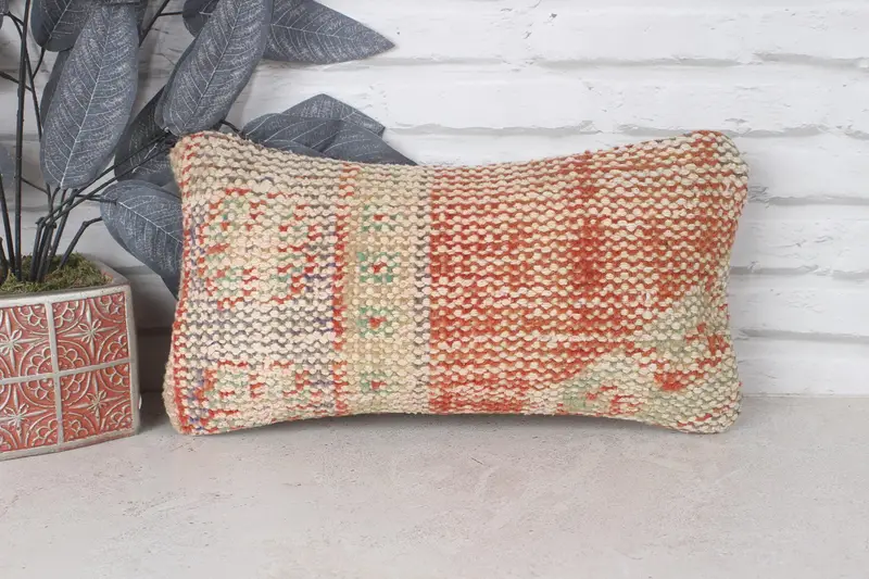 Kilim Pillow, Vintage Kilim Pillow, Pillow Case, Ethnic Pillow Cover Cushion Cover, Interior Designer Pillow, 8x16 Orange Cushion Case - 1