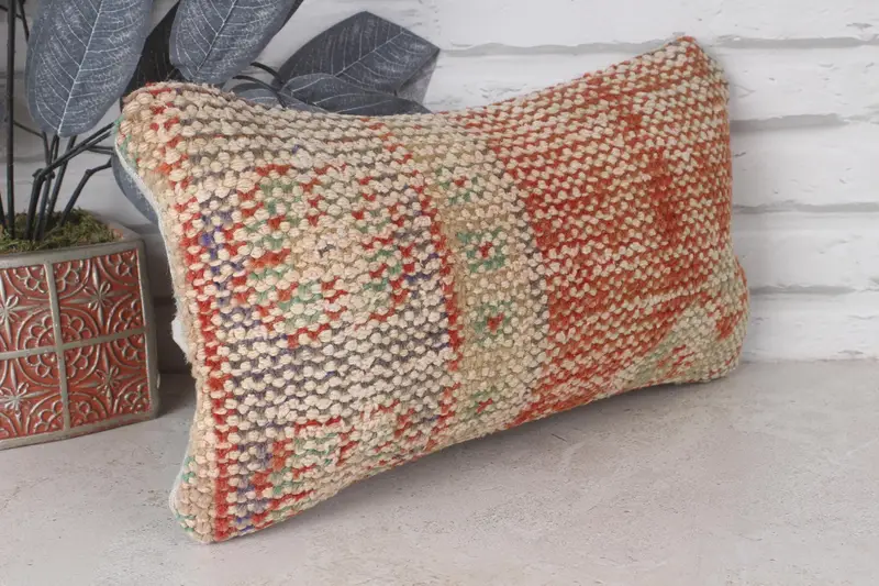 Kilim Pillow, Vintage Kilim Pillow, Pillow Case, Ethnic Pillow Cover Cushion Cover, Interior Designer Pillow, 8x16 Orange Cushion Case - 3