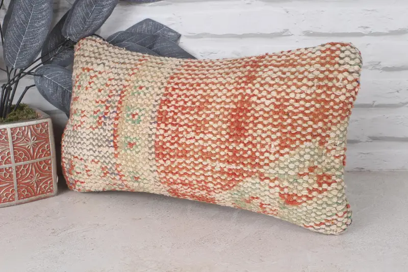Kilim Pillow, Vintage Kilim Pillow, Pillow Case, Ethnic Pillow Cover Cushion Cover, Interior Designer Pillow, 8x16 Orange Cushion Case - 2