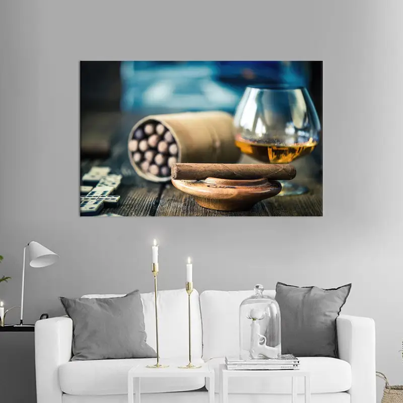 Arte de lona de cigarros, arte de pared de brandy, cafetería, decoración de arte de la barra de arte de lona, ​​cueva de hombre, arte de pared de lona, ​​arte colgante de pared, decoración moderna de lona, - 1