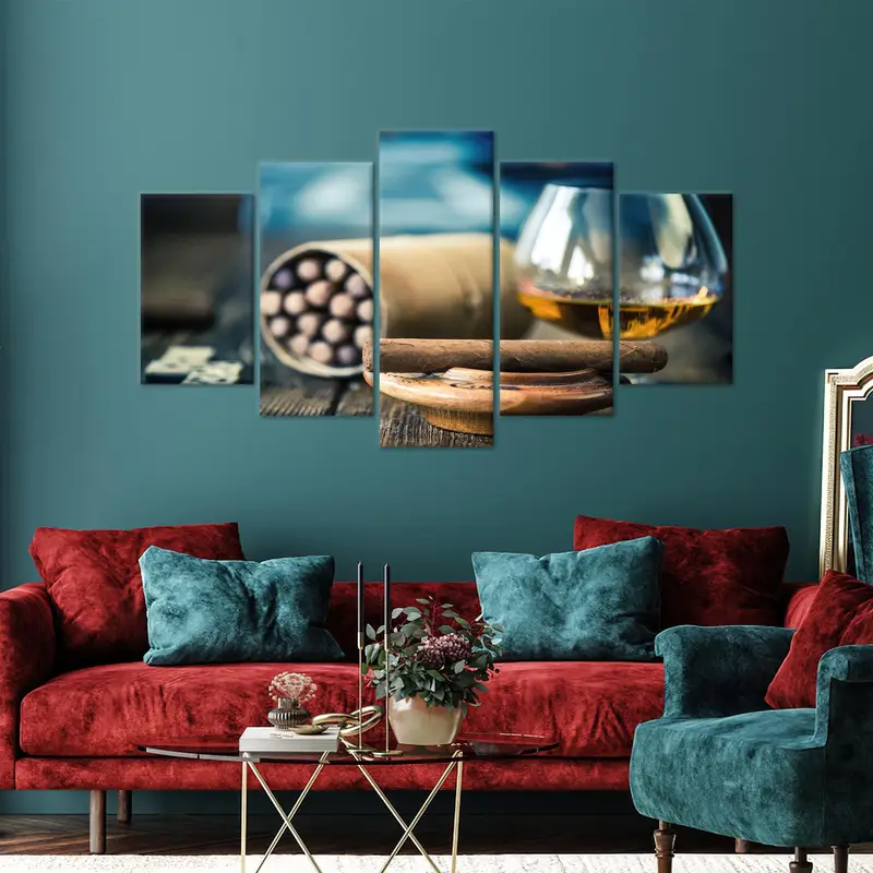 Arte de lona de cigarros, arte de pared de brandy, cafetería, decoración de arte de la barra de arte de lona, ​​cueva de hombre, arte de pared de lona, ​​arte colgante de pared, decoración moderna de lona, - 2