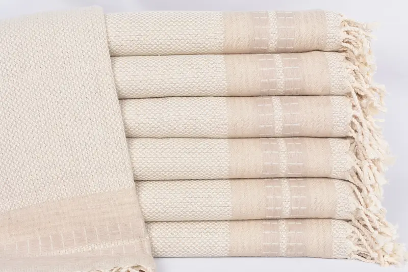 Beach Towel Personalized Turkish Linen Light Beige Stripes, 67x40 Inches