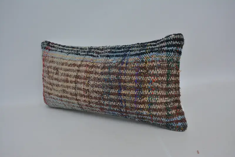 Brown & Blue Embroidered Throw Pillow, 12x24 Inches Pillow - 4