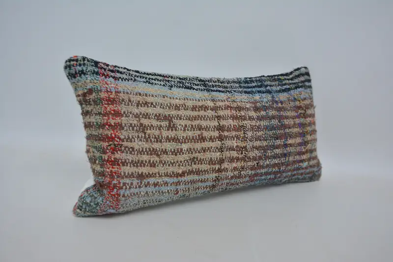 Brown & Blue Embroidered Throw Pillow, 12x24 Inches Pillow - 3