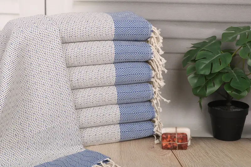 Bridesmaid Gift Sax Blue Cotton Tea Towel Monogram Diamond Hand Towel, 18x36 Inches