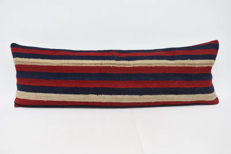 Turkish Rectangle Red Pillow Cover, Striped 16x47 inch Moroccan Euro Sham - 1