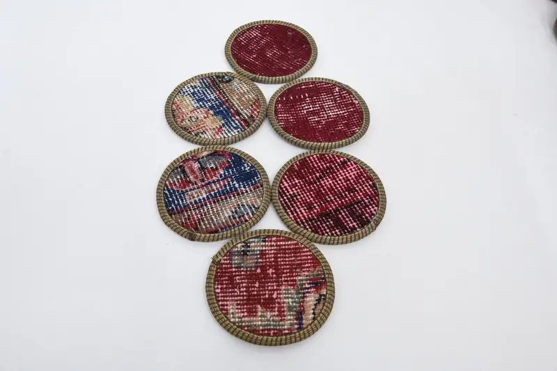 Bohemian Round Coaster, Red and Bronze Woven Coaster