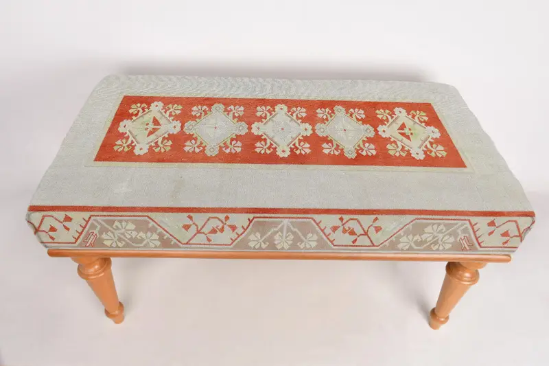 Modular Blue and Orange Ottoman Set, Kilim-Inspired Wool Blend Ottoman