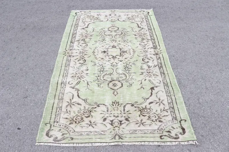 3.9x6.7 ft Rug, Vintage Turkish Rug, Oushak Green Rug - 1