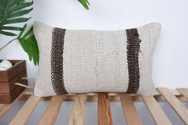 Pillow Cover, Outdoor Patio Pillow Sham, Antique Pillows, Vintage Kilim Throw Pillow, Boho Pillow Sham Cover, 12x20 White Pillow Cover - 1