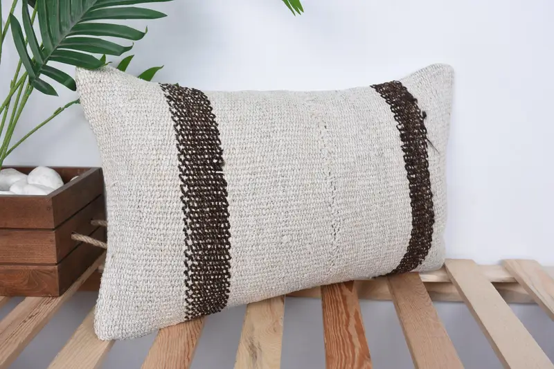 Pillow Cover, Outdoor Patio Pillow Sham, Antique Pillows, Vintage Kilim Throw Pillow, Boho Pillow Sham Cover, 12x20 White Pillow Cover - 4