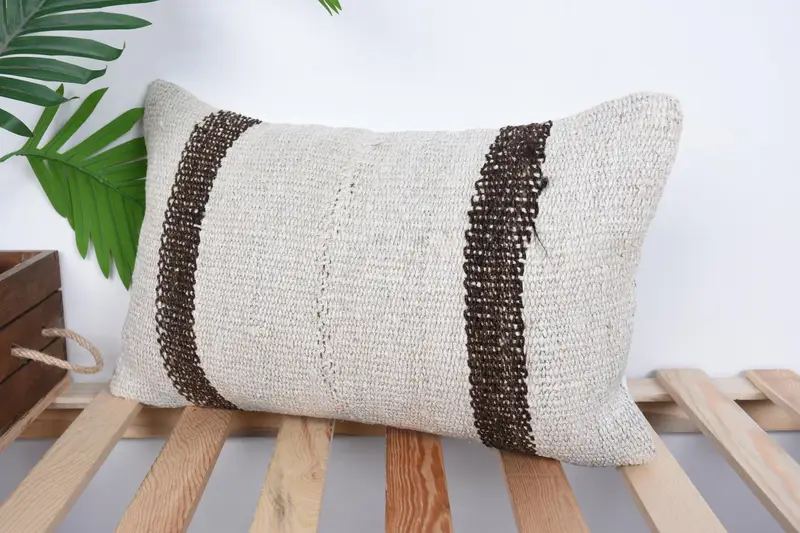 Pillow Cover, Outdoor Patio Pillow Sham, Antique Pillows, Vintage Kilim Throw Pillow, Boho Pillow Sham Cover, 12x20 White Pillow Cover - 5