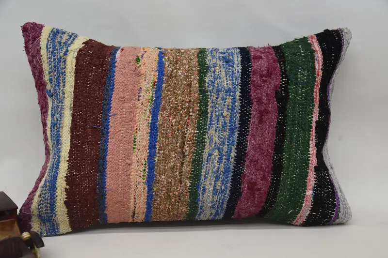 Handgefertigtes lila und bronzefarbenes gestreiftes Kissen, 16x24 besticktes Kissen