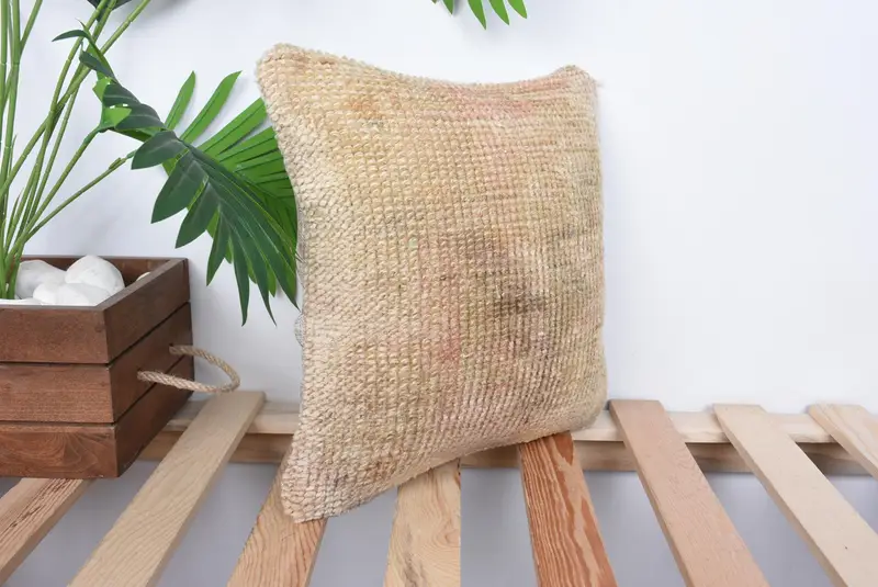 Pillow for Couch, Pillow Case, Natural Pillow Cover, Muted Cushion, Boho Pillow Sham Cover, Kilim Pillow, 12x12 Orange Cushion Case - 4
