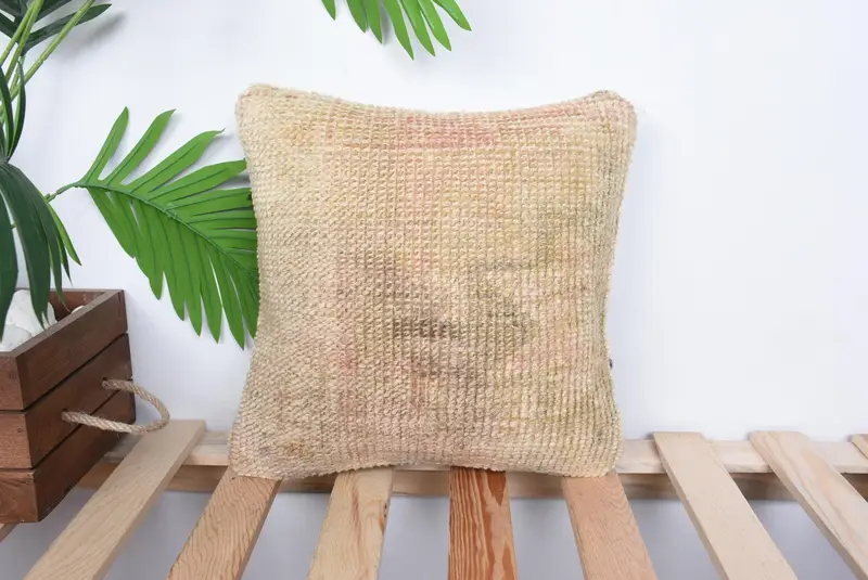 Pillow for Couch, Pillow Case, Natural Pillow Cover, Muted Cushion, Boho Pillow Sham Cover, Kilim Pillow, 12x12 Orange Cushion Case - 1