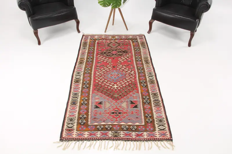 3,3x6,2 ft türkischer Teppich, Vintage-Akzentteppich, roter südwestlicher Wollteppich - 1