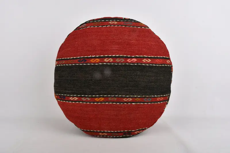 レッド & ブラウン キリム風オットマン、モジュラー ウール ブレンド プーフ