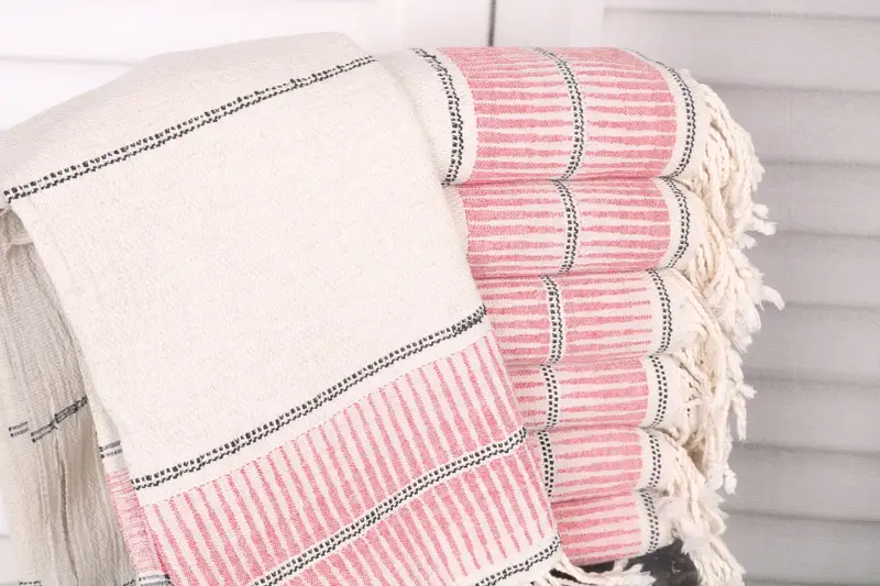 Boyfriend Gift Monogrammed Beach Towel Red Linen, 40x71 Inches