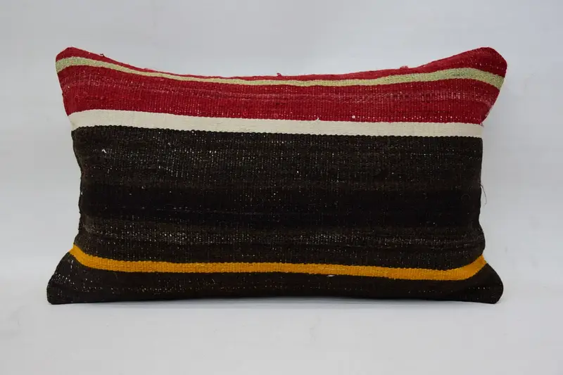 Throw Gift Brown Pillow, 12x20 inch Striped Wool Pillowcase - 1