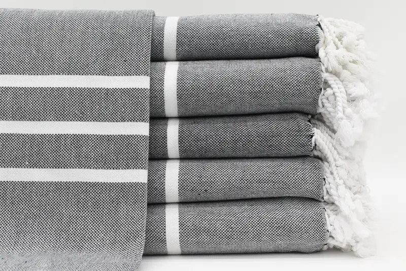 ブラックトルコタオル、オーガニックコットン、40x70、ビーチタオル - 1