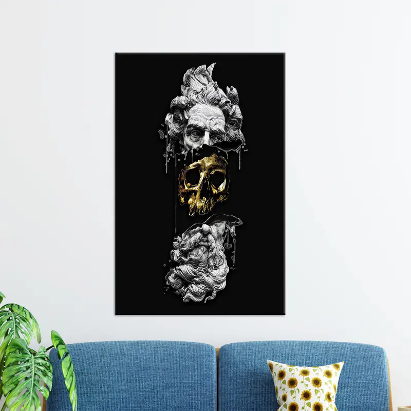 Trendy Gold & Black Abstract Canvas for Loft Man Cave