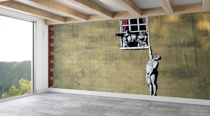 Bright Wall Paper, , Paper Wall Art, Street Wall Decor, Sensual Wall Print, 3d Wall Paper, Banksy Naked Man Mural, - 1