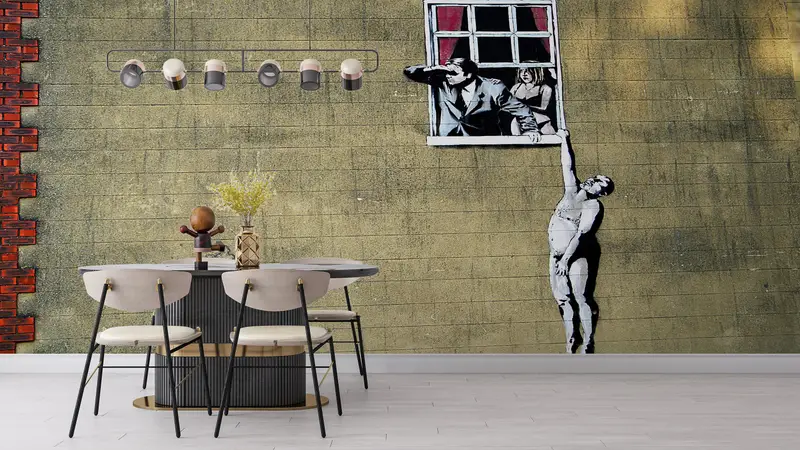 Bright Wall Paper, , Paper Wall Art, Street Wall Decor, Sensual Wall Print, 3d Wall Paper, Banksy Naked Man Mural, - 7