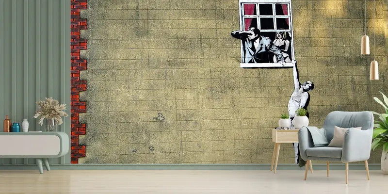 Bright Wall Paper, , Paper Wall Art, Street Wall Decor, Sensual Wall Print, 3d Wall Paper, Banksy Naked Man Mural, - 6