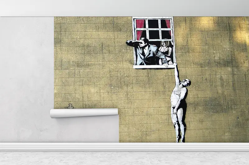 Bright Wall Paper, , Paper Wall Art, Street Wall Decor, Sensual Wall Print, 3d Wall Paper, Banksy Naked Man Mural, - 3