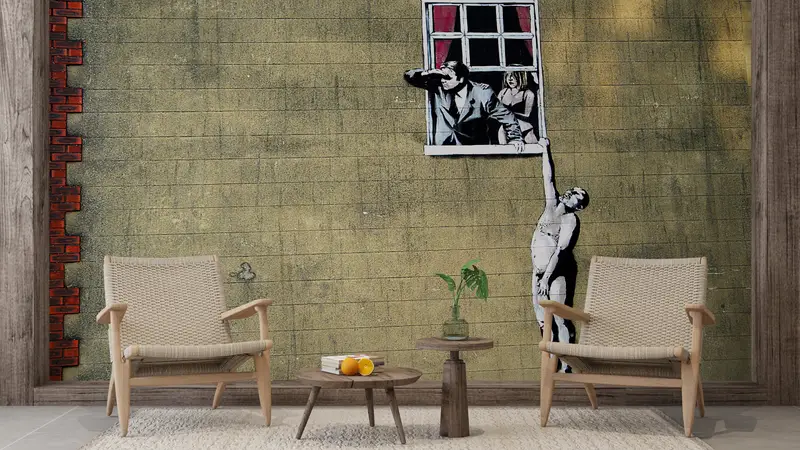 Bright Wall Paper, , Paper Wall Art, Street Wall Decor, Sensual Wall Print, 3d Wall Paper, Banksy Naked Man Mural, - 5