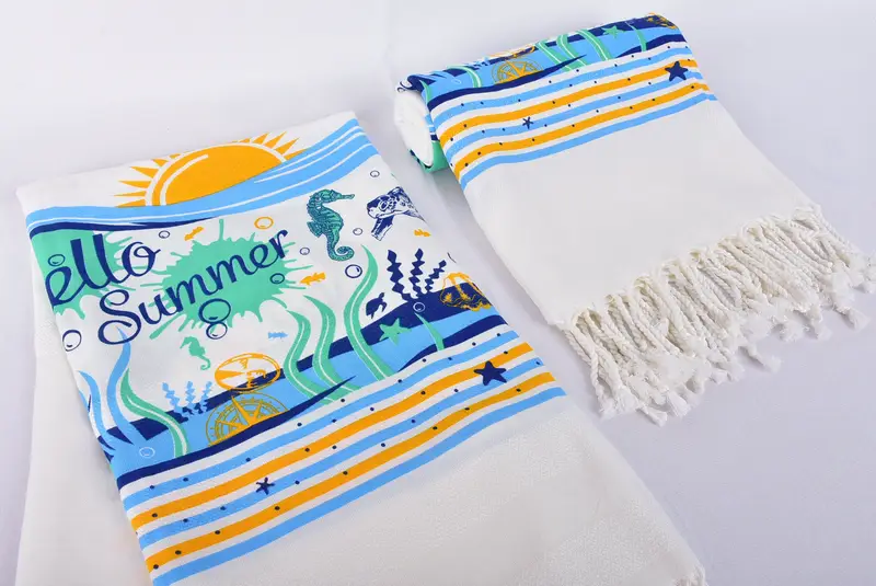 Gift For Mom, Organic Beach Towel, 70x40 Cotton Summer Patterned Towel, Personalized Gift, Lightweight towel, Bath towel, Bachelorette Favors Beach - 1