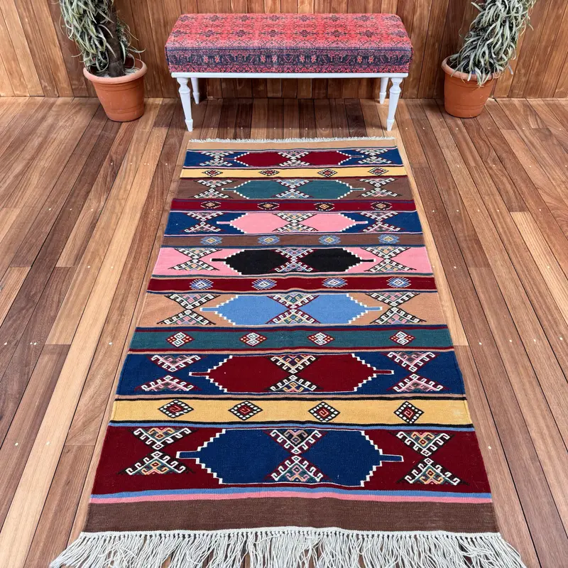 3.6x6.8 ft Turkish Rug, Vintage Area Rug, Red Blue Patchwork Rug - 1