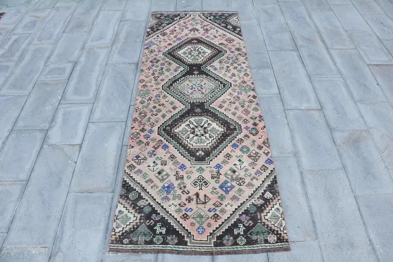 3.3x8.9 ft Turkish Rug, Oushak Rug, Pink Ikat Rug Wool - 1
