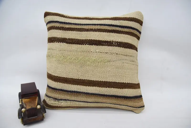 Vintage Kilim Throw Pillow, Boho Pillow, Neutral Pillow Case, 16x16 Beige Pillow Sham, Accent Throw Pillow Sham, Cushion, Pillow for Sofa - 1