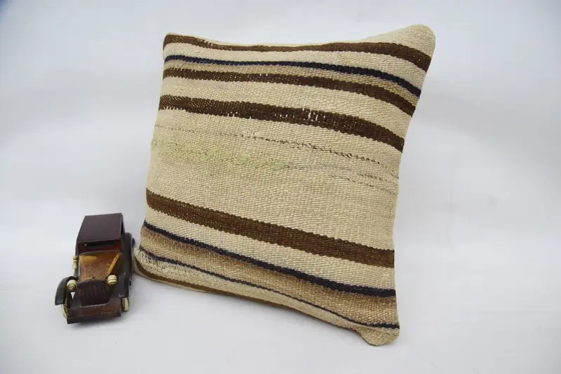 Vintage Kilim Throw Pillow, Boho Pillow, Neutral Pillow Case, 16x16 Beige Pillow Sham, Accent Throw Pillow Sham, Cushion, Pillow for Sofa - 3