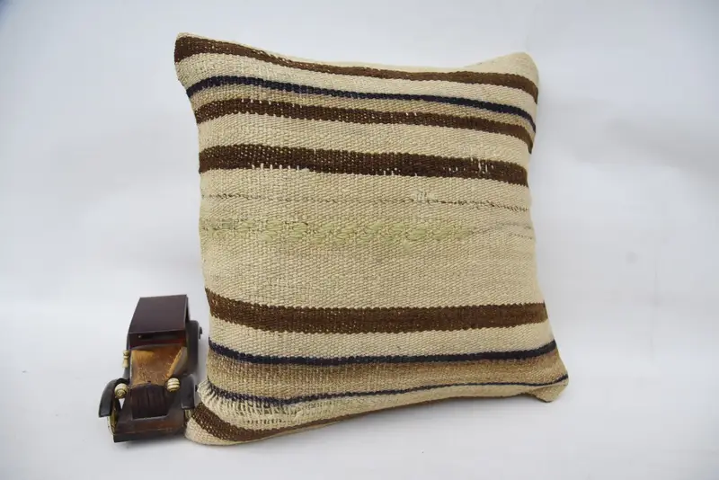 Vintage Kilim Throw Pillow, Boho Pillow, Neutral Pillow Case, 16x16 Beige Pillow Sham, Accent Throw Pillow Sham, Cushion, Pillow for Sofa - 2