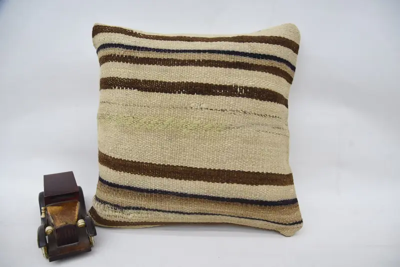 Vintage Kilim Throw Pillow, Boho Pillow, Neutral Pillow Case, 16x16 Beige Pillow Sham, Accent Throw Pillow Sham, Cushion, Pillow for Sofa - 4