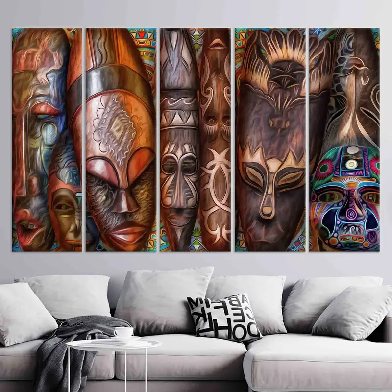 African Traditional Mask, Canvas Wall Art, African Mask Wall Art, Brown Wall Art, Trendy Wall Decor, Personalized Gift, Large Canvas, - 4