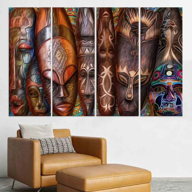 African Traditional Mask, Canvas Wall Art, African Mask Wall Art, Brown Wall Art, Trendy Wall Decor, Personalized Gift, Large Canvas, - 3