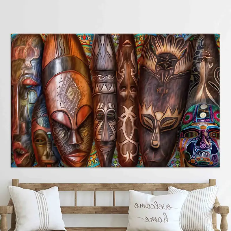 African Traditional Mask, Canvas Wall Art, African Mask Wall Art, Brown Wall Art, Trendy Wall Decor, Personalized Gift, Large Canvas, - 1