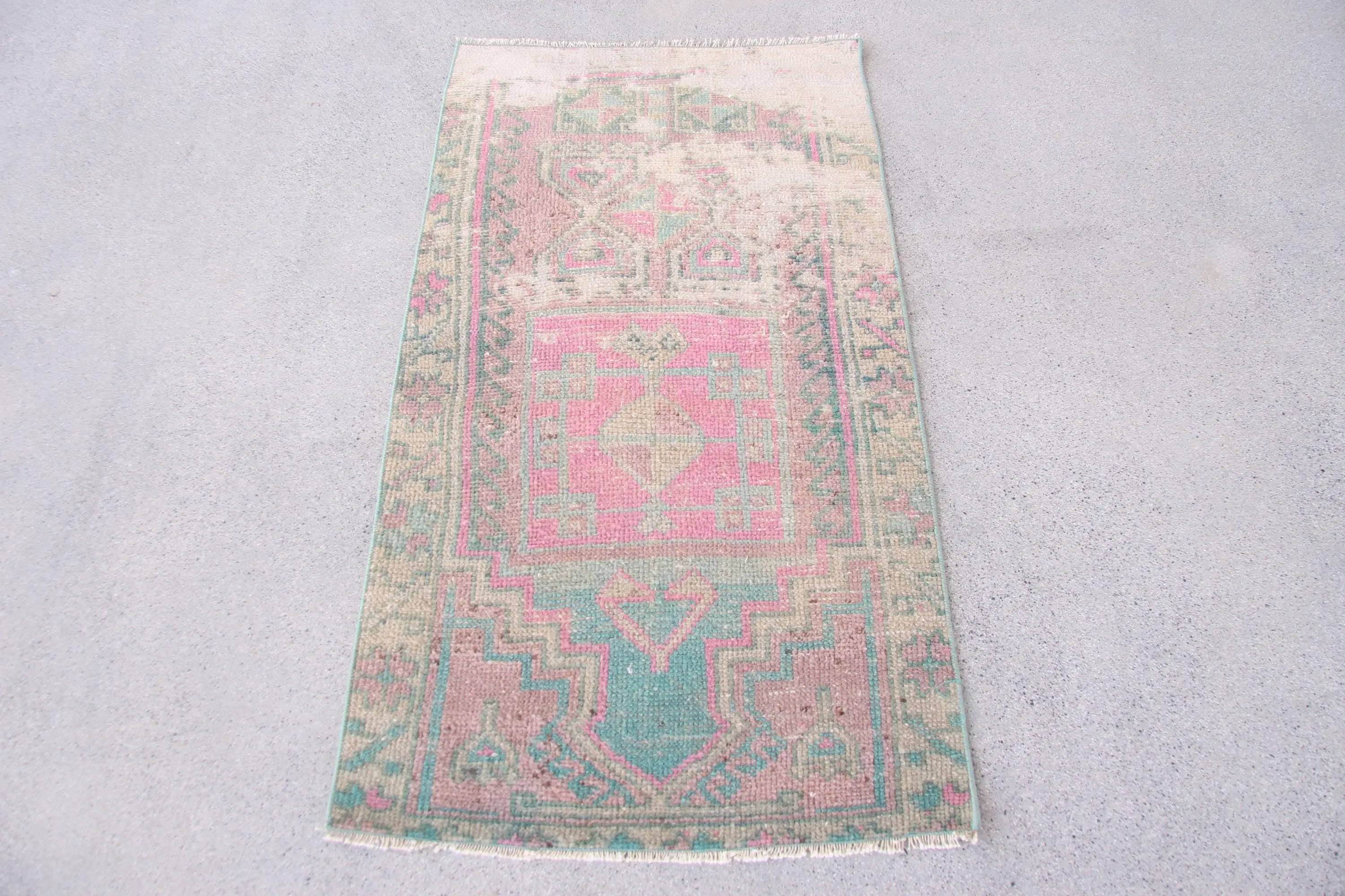 2.2x4 ft Vintage Rug, Turkish Rug, Pink Abstract Wool Rug - 1