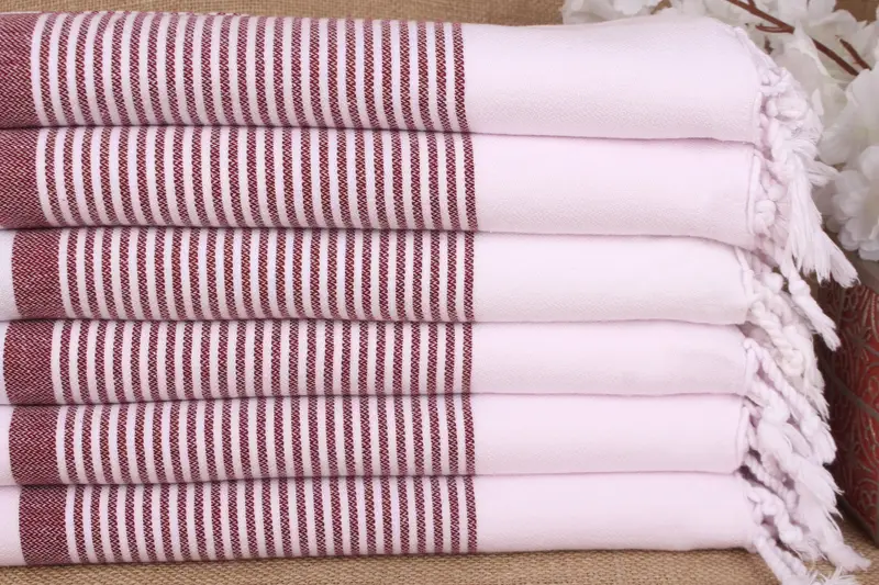 ブライズメイド ギフト ストライプ ホワイト バーガンディ コットン タオル 40x71 インチ