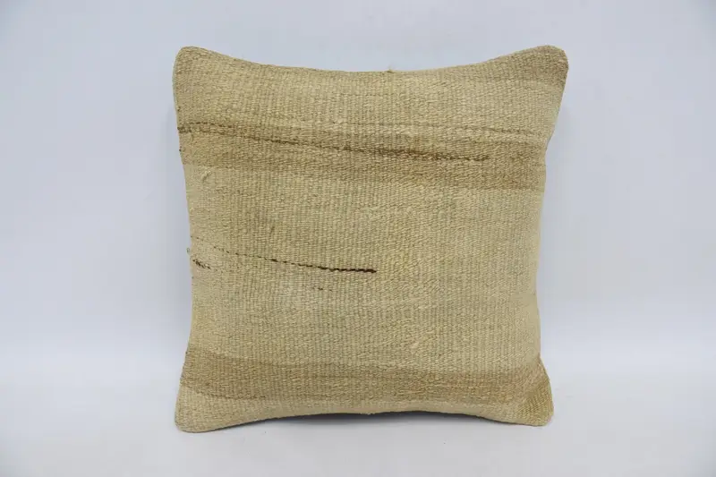 Vintage Pillow Cover, Handmade Rug Seat Cushion Case, Kilim Pillow, Pillow for Couch, Kilim Cushion Sham, 14x14 Beige Pillow Cover, Cushion - 1