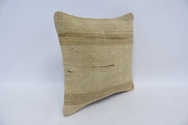 Vintage Pillow Cover, Handmade Rug Seat Cushion Case, Kilim Pillow, Pillow for Couch, Kilim Cushion Sham, 14x14 Beige Pillow Cover, Cushion - 4