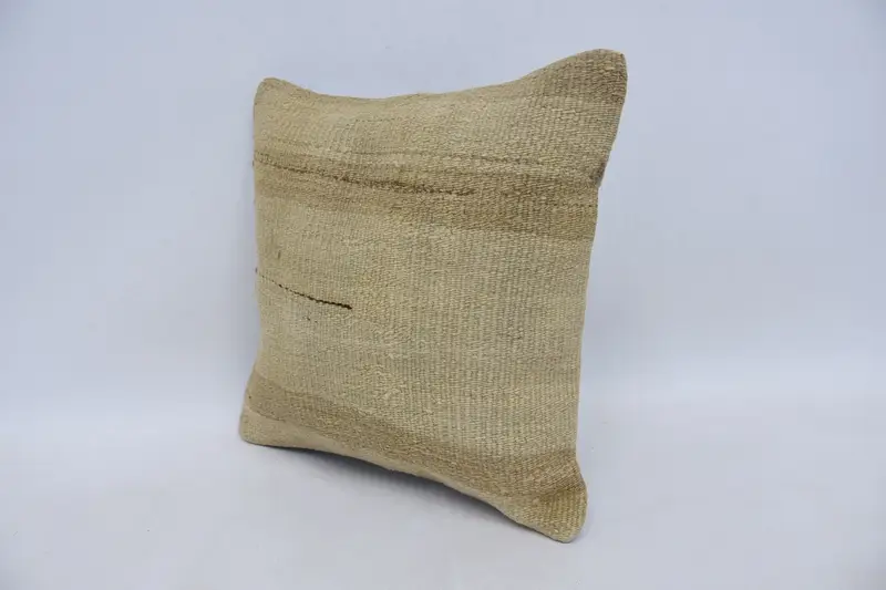 Vintage Pillow Cover, Handmade Rug Seat Cushion Case, Kilim Pillow, Pillow for Couch, Kilim Cushion Sham, 14x14 Beige Pillow Cover, Cushion - 3