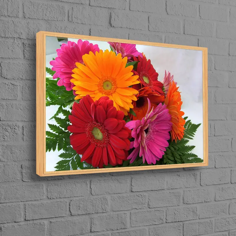 Gerbera moderna: arte en lienzo impreso en rojo, naranja y rosa