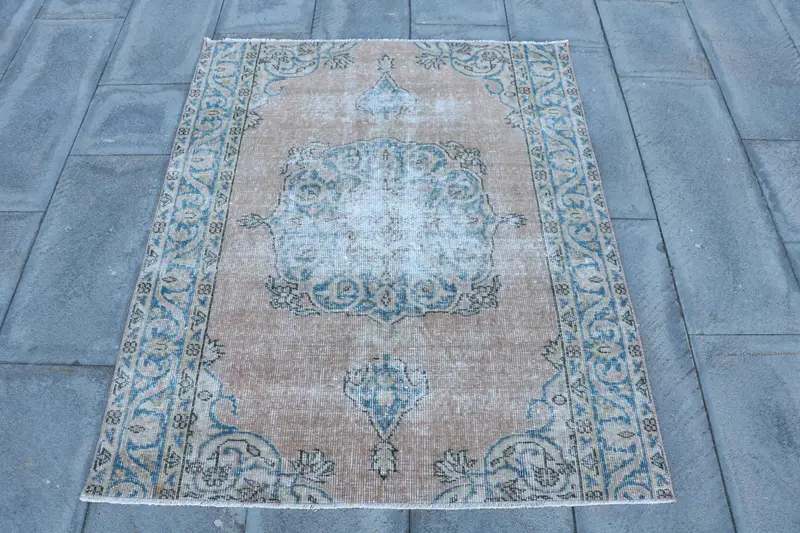 Alfombra Marrón y Azul 1,1x1,2m Elegante Diseño Sólido