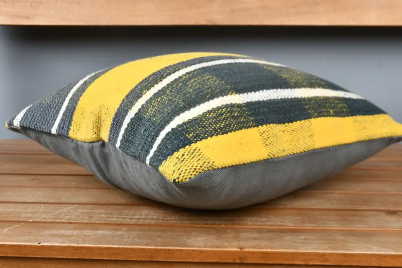 Retro Pillow Case, Boho Pillow, Kilim Pillow, 16x16 Yellow Cushion, Boho Pillow Sham Cover, Handwoven Pillow, Couch Pillow, Pillow Case - 3