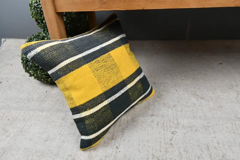 Retro Pillow Case, Boho Pillow, Kilim Pillow, 16x16 Yellow Cushion, Boho Pillow Sham Cover, Handwoven Pillow, Couch Pillow, Pillow Case - 7